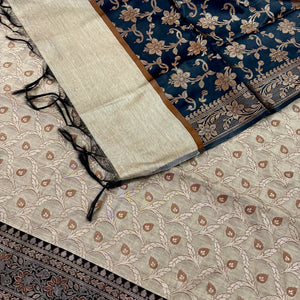 Beige and Black Patti Jaal Banarasi Silk Suit