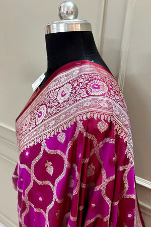 Magenta Ghulam Buti Katan Silk Banarasi Saree