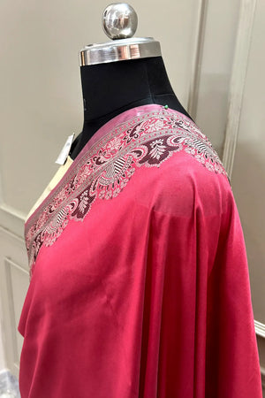 Maroon and Beige Plain Resham Silk Banarasi Saree