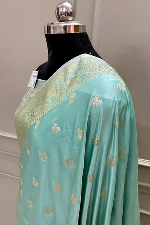 Mint Green Chaman Buti Katan Silk Banarasi Saree