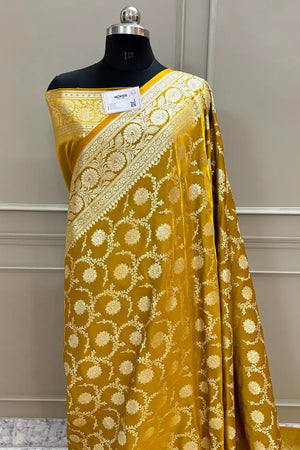 Mustard Murmuri Jaal Katan Silk Banarasi Saree