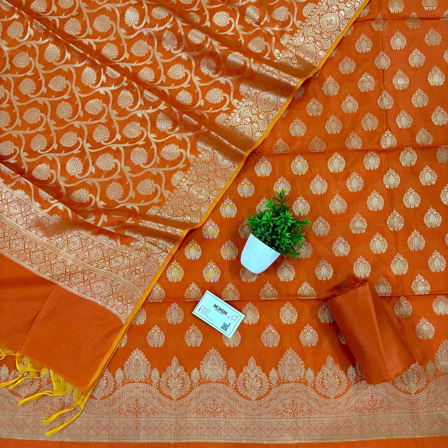 Orange Uggi Dhan Buti Banarasi Silk Suit