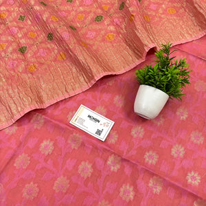 Peach Pakki Jaal Crush Cotton Silk Banarasi Suit