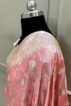 Peach Ropeway Jaal Katan Silk Banarasi Saree