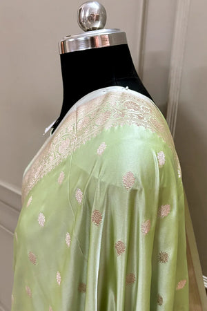 Pista Flying Buti Katan Silk Banarasi Saree