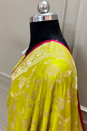 Pista Jhanjaal Katan Silk Banarasi Saree