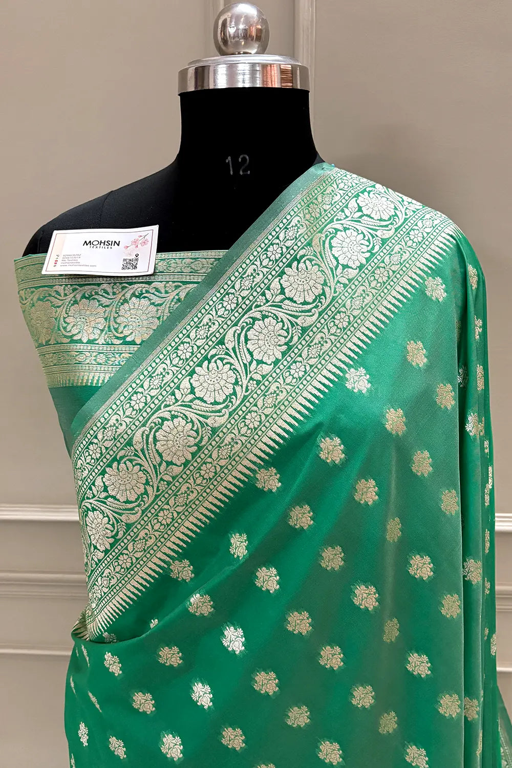 Sea Green Golden Zari Crepe Silk Banarasi Saree