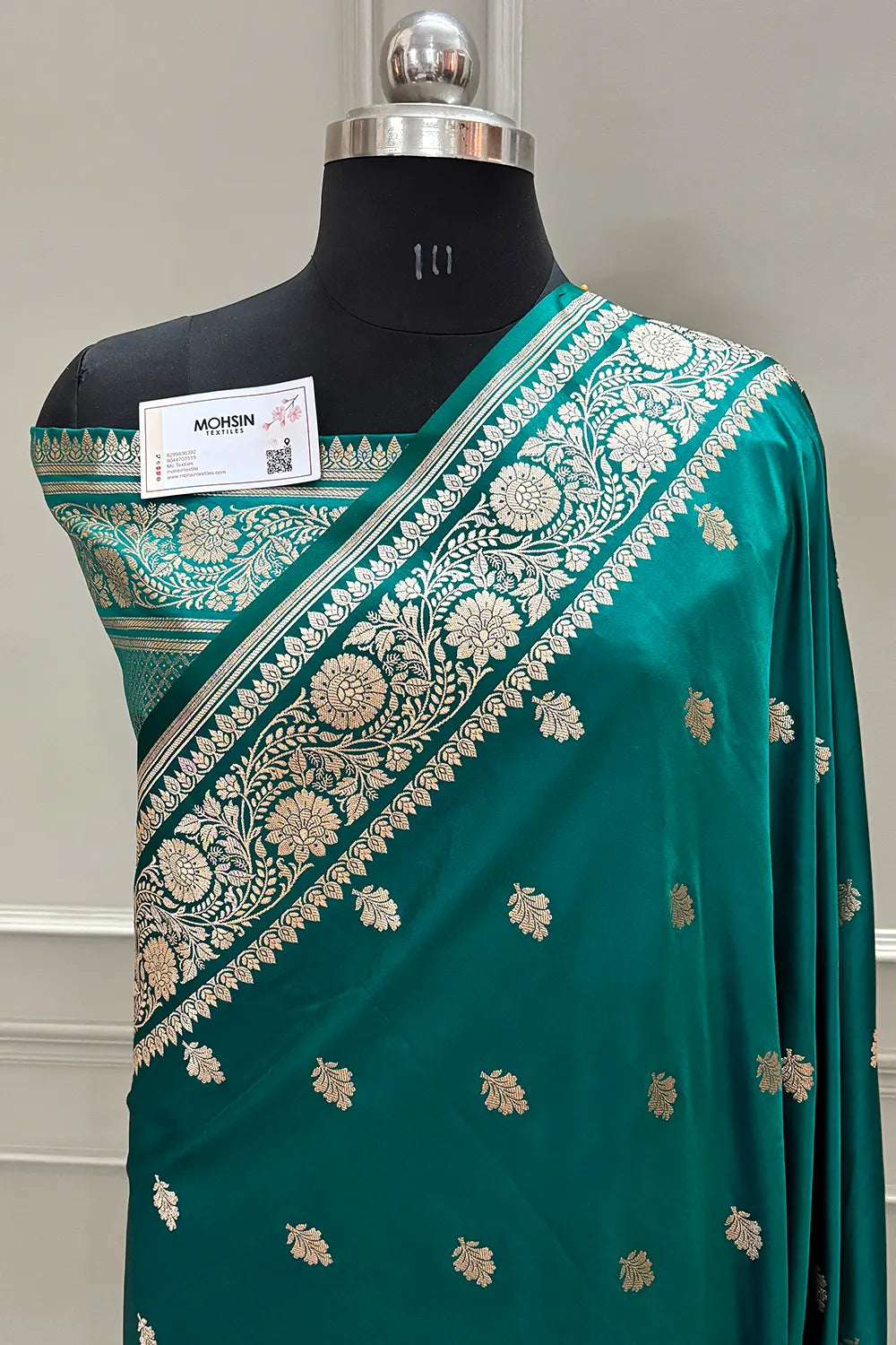 Teal Podina Buti Katan Silk Banarasi Saree