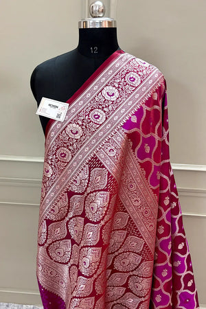 Magenta Ghulam Buti Katan Silk Banarasi Saree