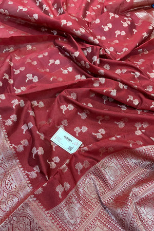 Maroon Daab Buti Chanderi Silk Banarasi Saree