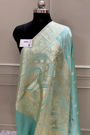 Mint Green Chaman Buti Katan Silk Banarasi Saree