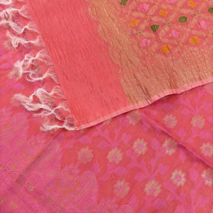 Peach Pakki Jaal Crush Cotton Silk Banarasi Suit