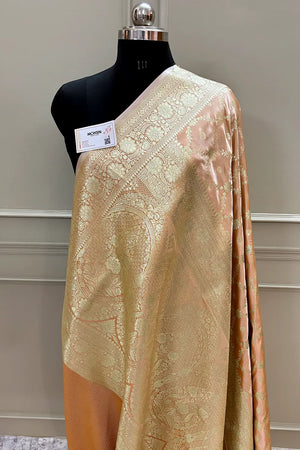 Peach Qaidi Buti Katan Silk Banarasi Saree