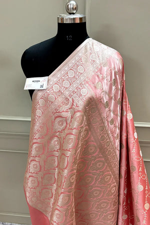 Peach Ropeway Jaal Katan Silk Banarasi Saree
