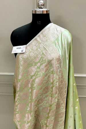 Pista Flying Buti Katan Silk Banarasi Saree