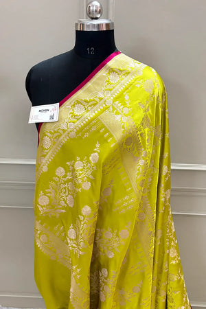 Pista Jhanjaal Katan Silk Banarasi Saree