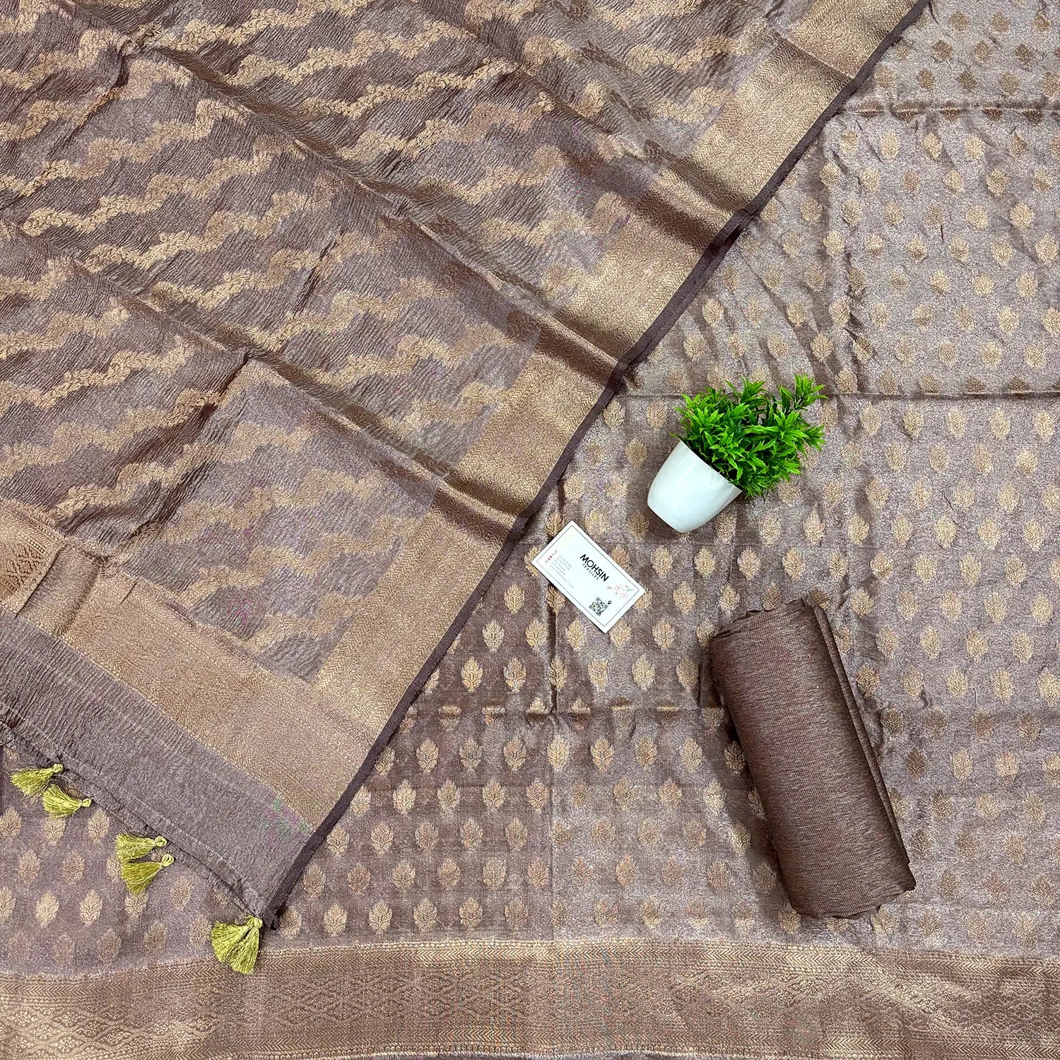 Rust Pairahan Tissue Silk Banarasi Suit