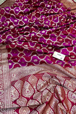 Magenta Ghulam Buti Katan Silk Banarasi Saree