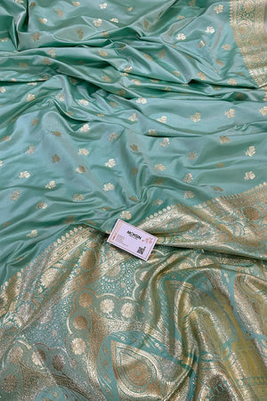 Mint Green Chaman Buti Katan Silk Banarasi Saree
