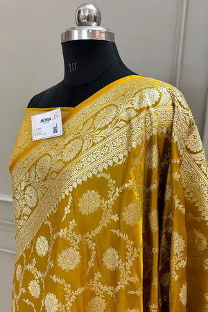 Mustard Murmuri Jaal Katan Silk Banarasi Saree