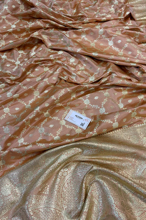 Peach Qaidi Buti Katan Silk Banarasi Saree