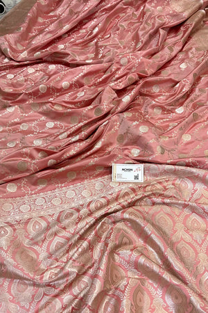 Peach Ropeway Jaal Katan Silk Banarasi Saree