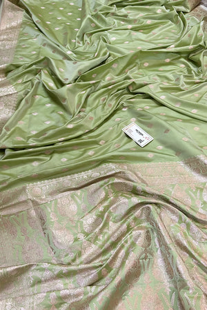 Pista Flying Buti Katan Silk Banarasi Saree