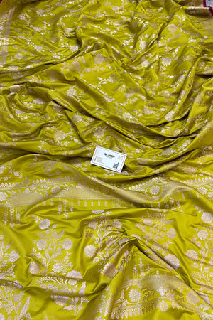 Pista Jhanjaal Katan Silk Banarasi Saree