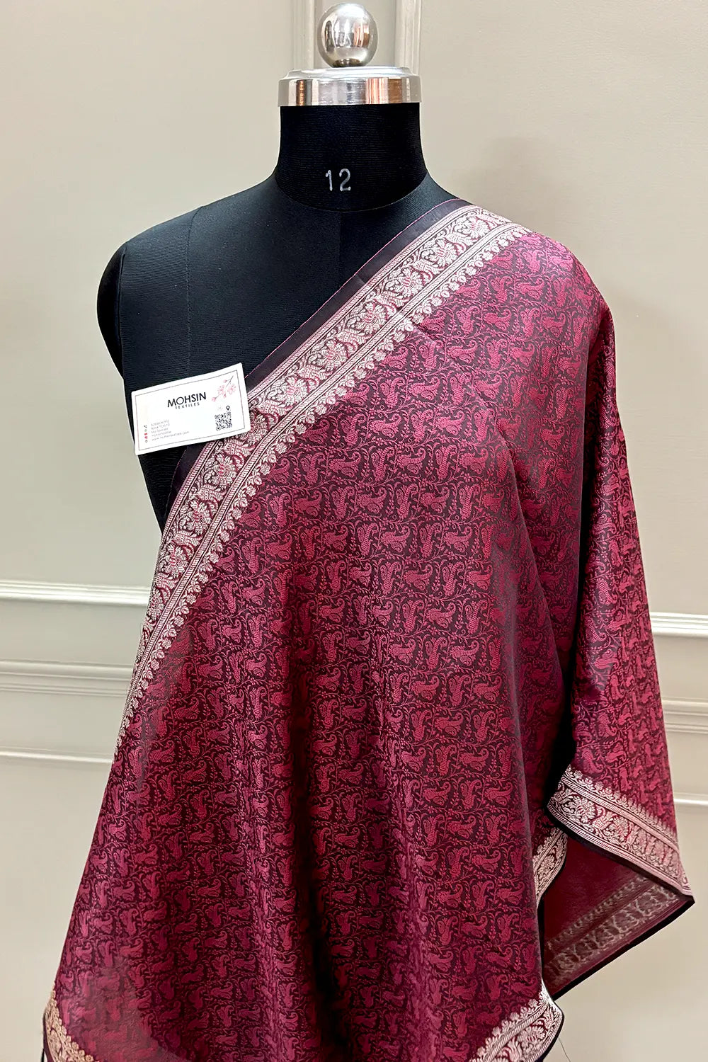 Wine Resham Zari Silk Banarasi Stole