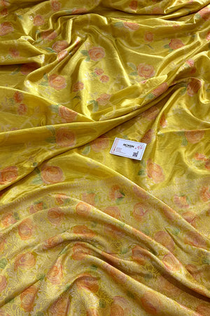 Yellow Rosy Jaal Georgette Silk Banarasi Saree