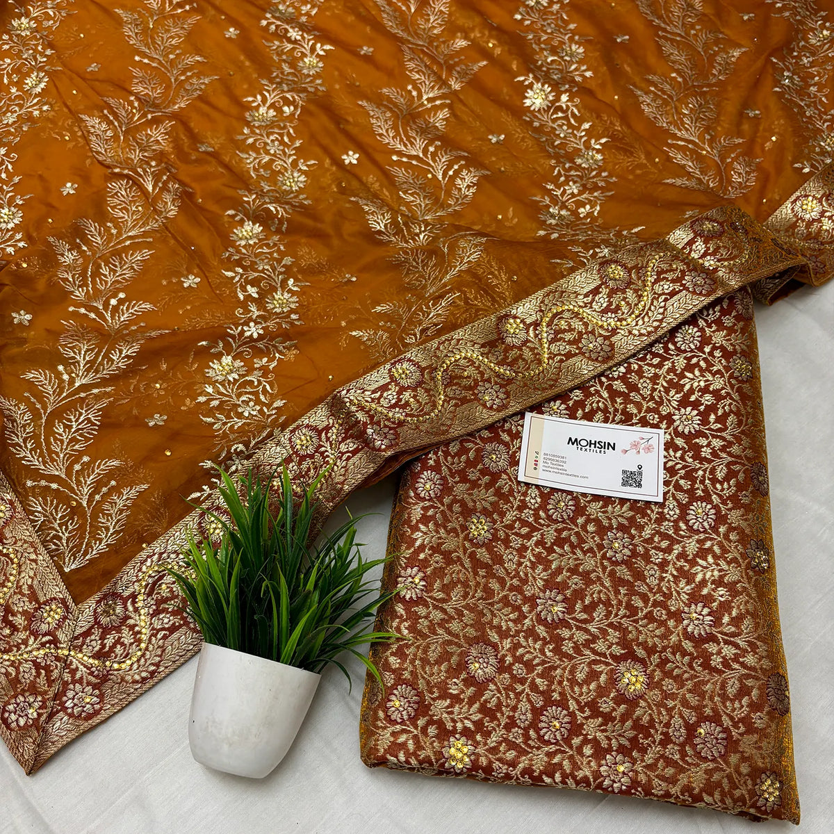Mustard Stone Work Kimkhab Silk Banarasi Gharara