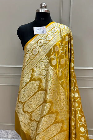 Mustard Murmuri Jaal Katan Silk Banarasi Saree