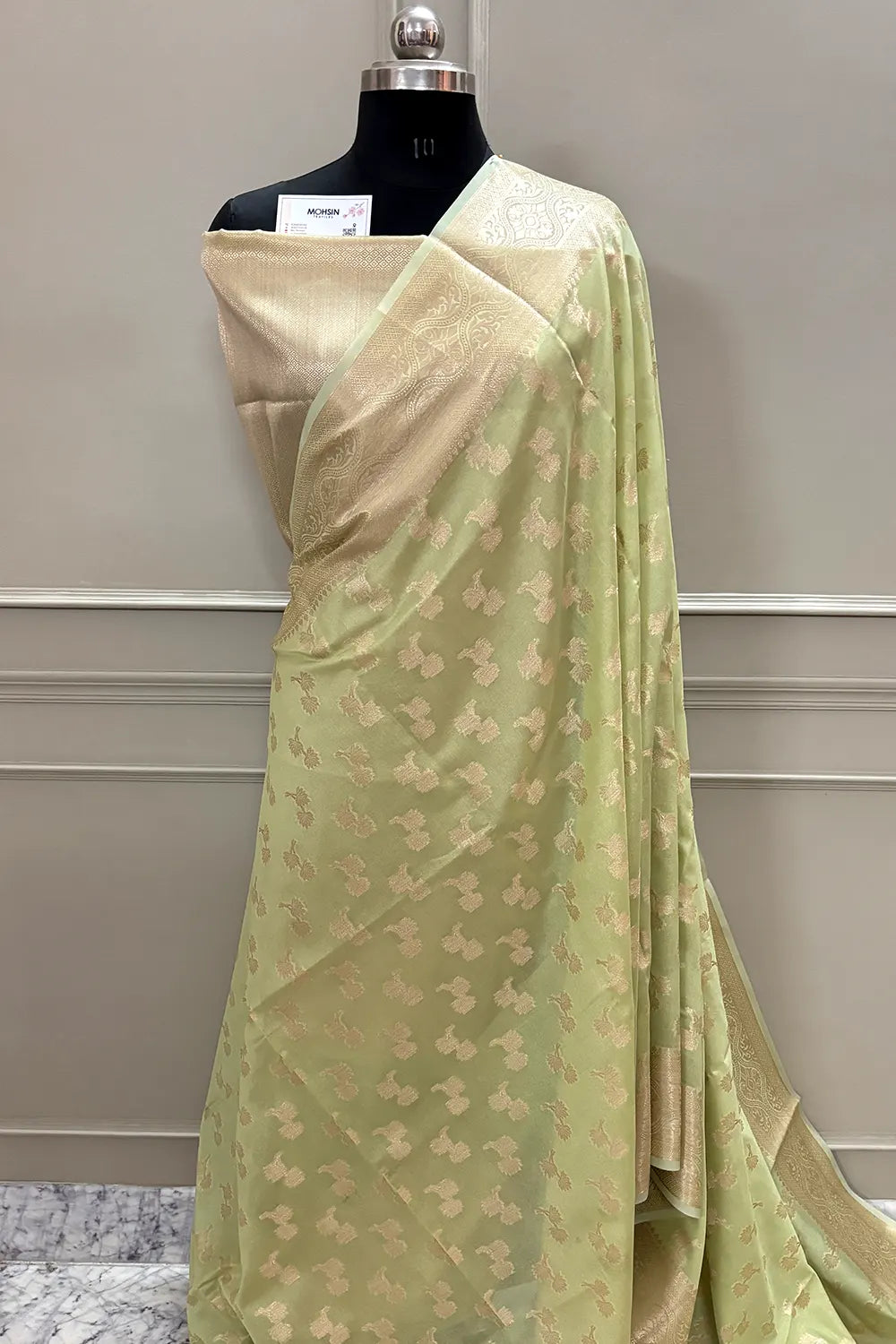 Pista Daab Buti Chanderi Silk Banarasi Saree