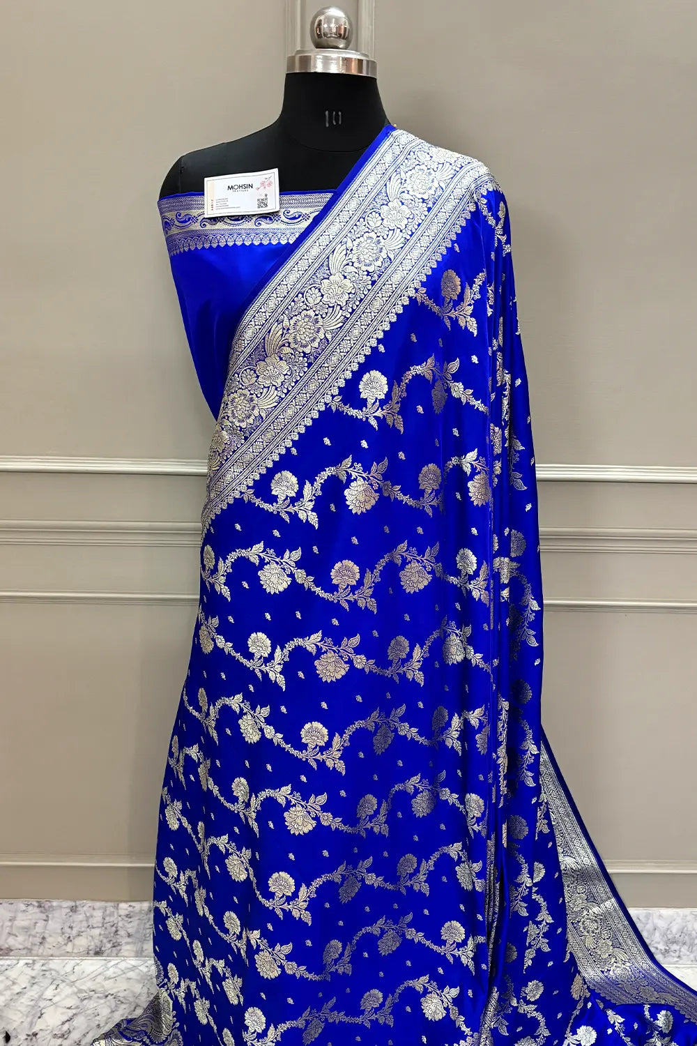 Royal Blue Tirchi Daal Katan Silk Banarasi Saree