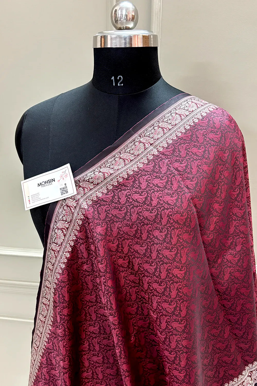 Wine Resham Zari Silk Banarasi Stole