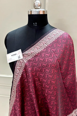 Wine Resham Zari Silk Banarasi Stole