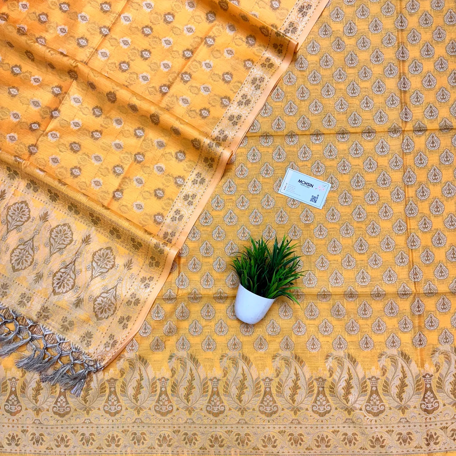 Yellow Surahi Jini Cotton Silk Banarasi Suit