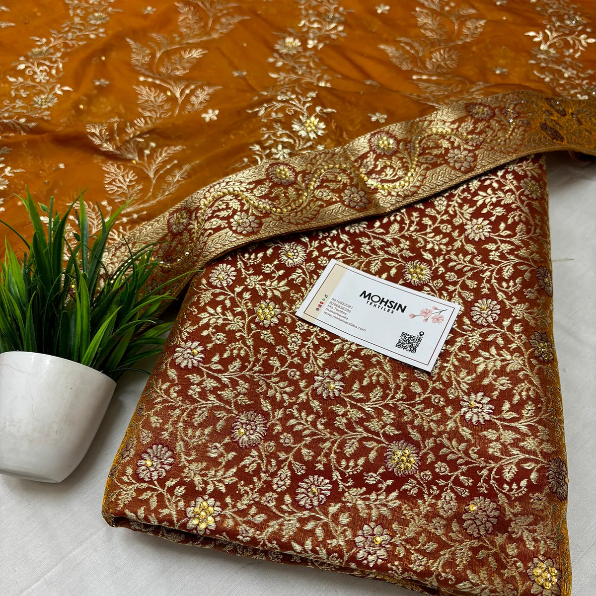 Mustard Stone Work Kimkhab Silk Banarasi Gharara