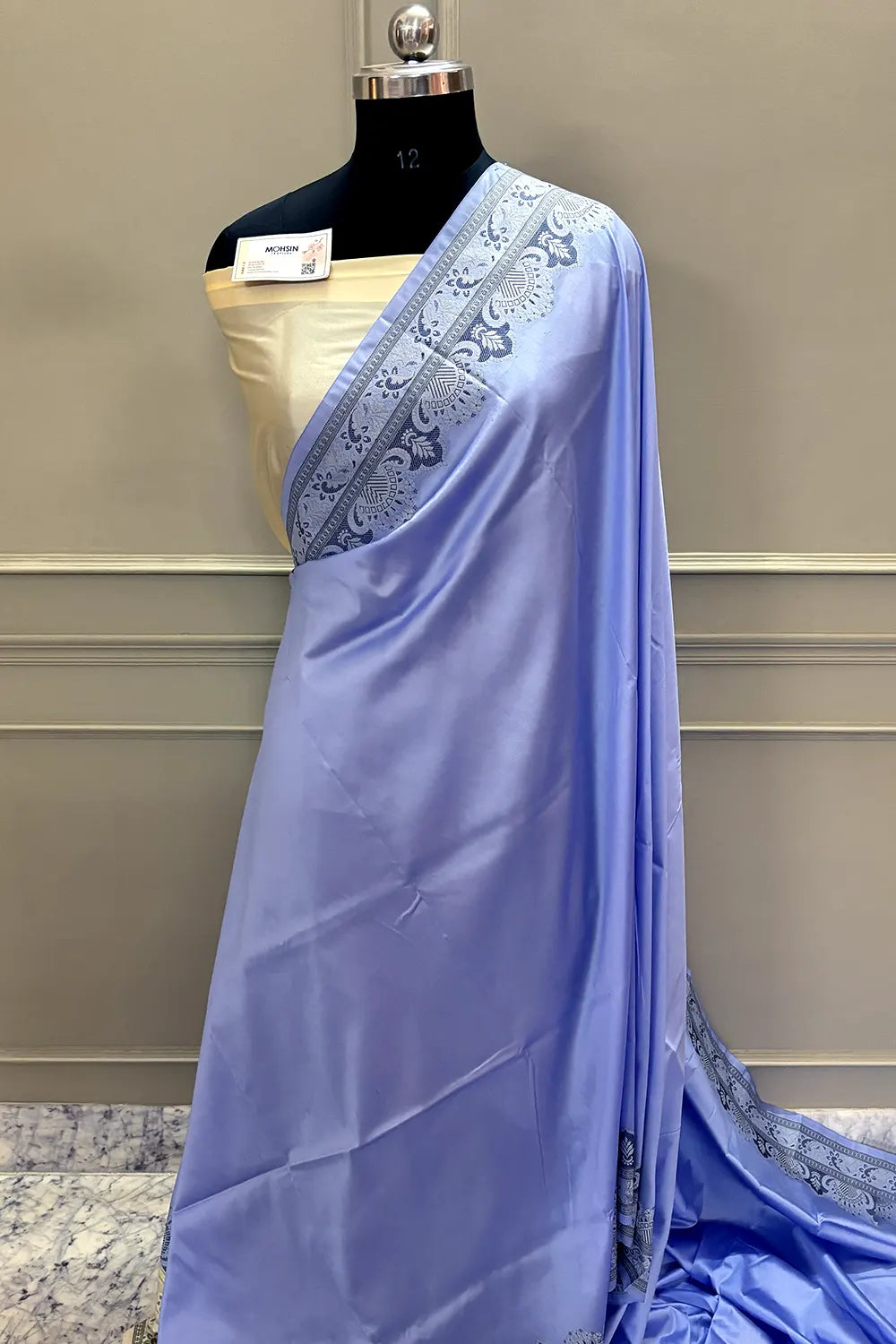 Lavender and Beige Plain Resham Silk Banarasi Saree