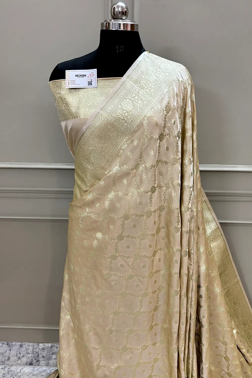 Light Peach Qaidi Buti Katan Silk Banarasi Saree