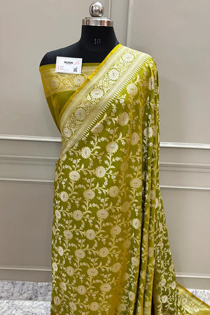 Mehendi Ganga Jamuna Crepe Silk Banarasi Saree