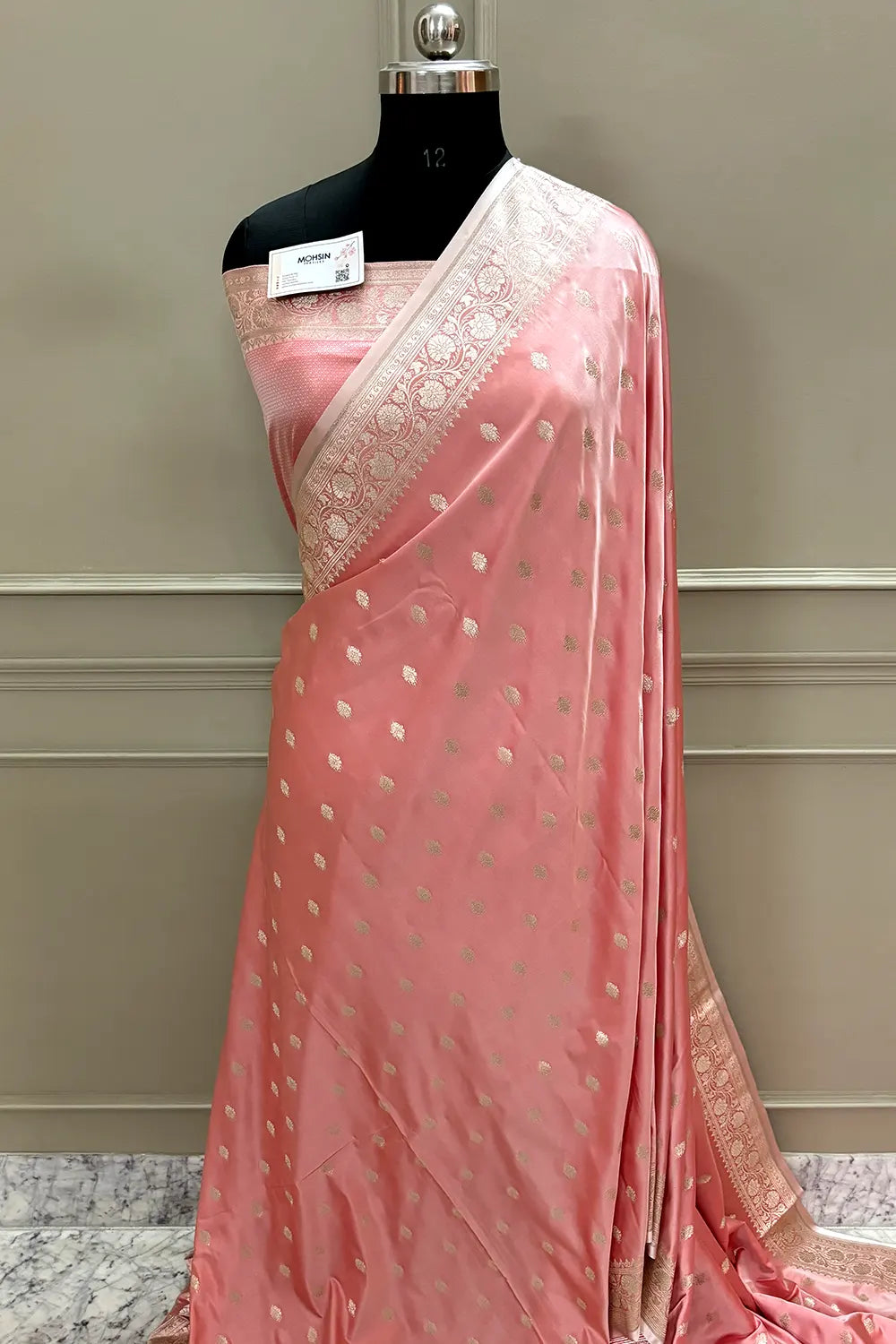 Peach Flying Buti Katan Silk Banarasi Saree