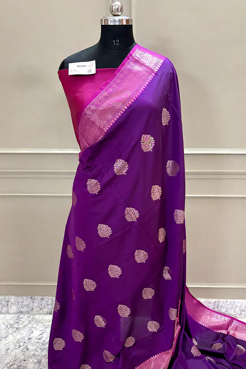 Purple and Pink Golden Zari Banarasi Silk Saree