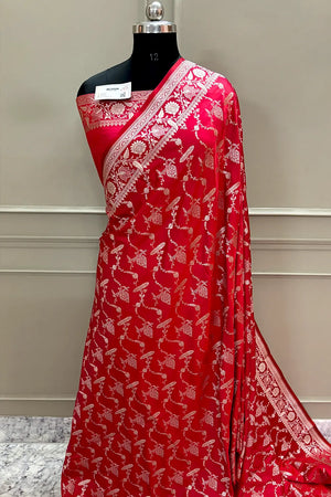 Red Masakali Katan Silk Banarasi Saree