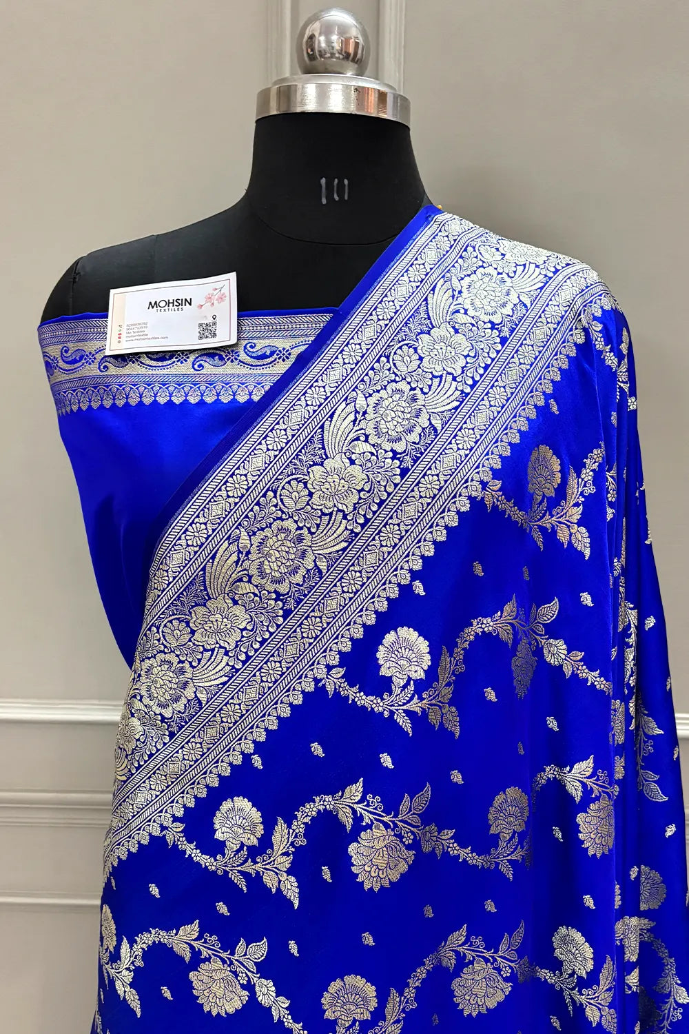 Royal Blue Tirchi Daal Katan Silk Banarasi Saree