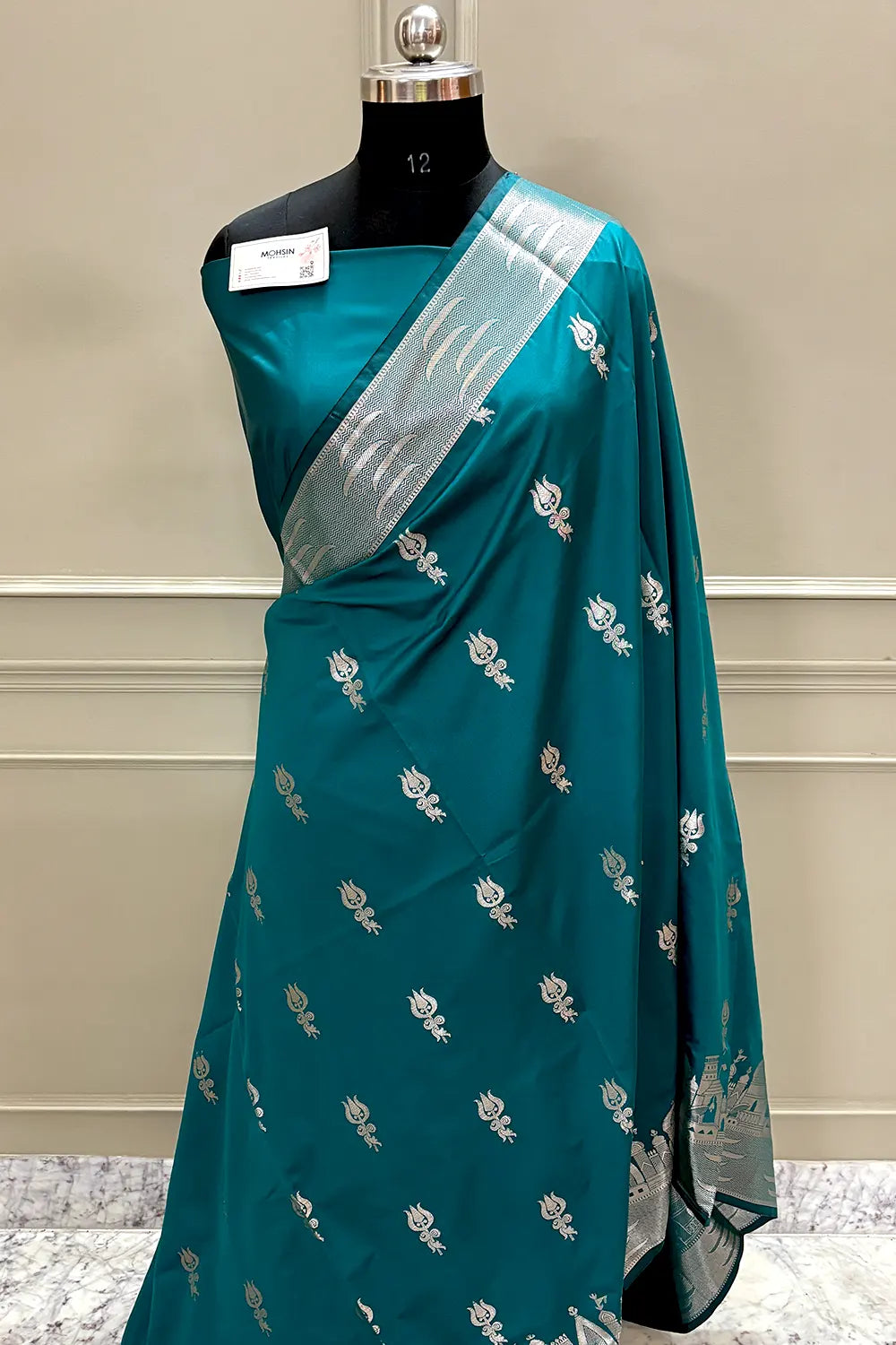 Teal Kalyug Satin Silk Banarasi Saree