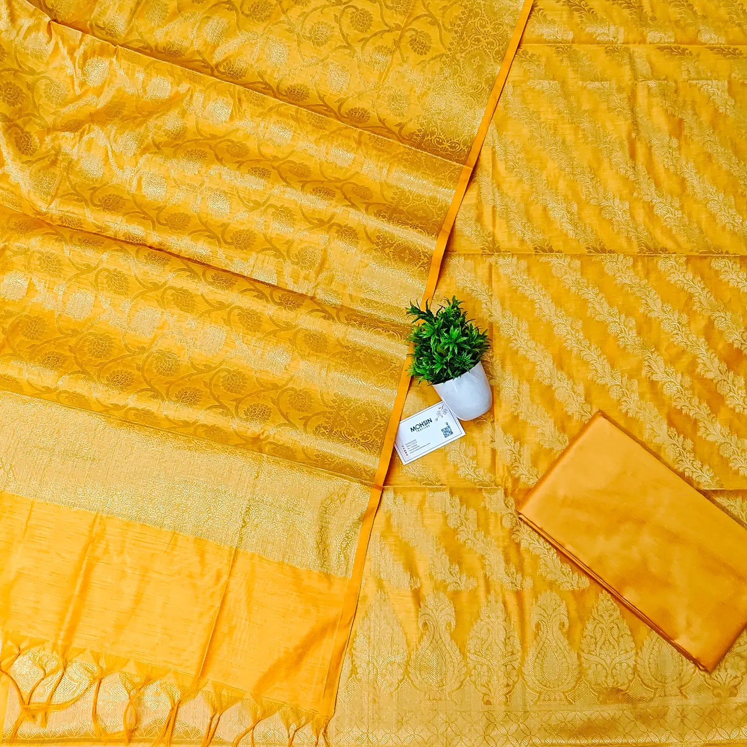 Yellow Golden Zari Banarasi Silk Suit