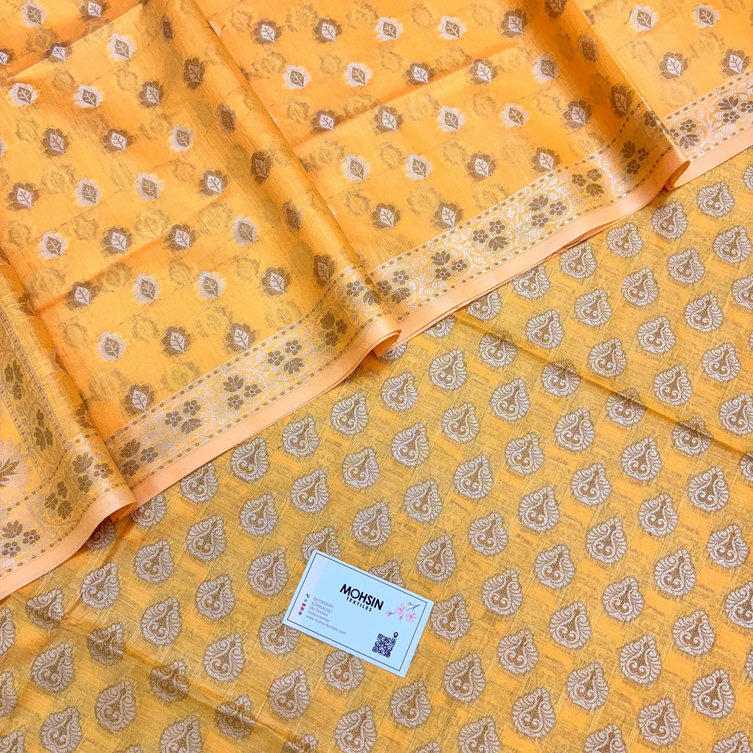 Yellow Surahi Jini Cotton Silk Banarasi Suit