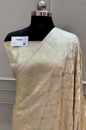 Light Peach Qaidi Buti Katan Silk Banarasi Saree