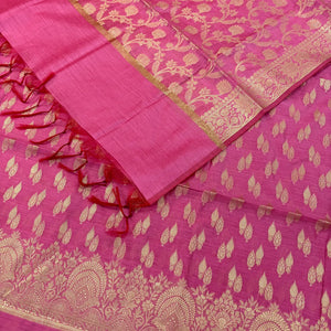 Light Pink Golden Zari Banarasi Silk Suit